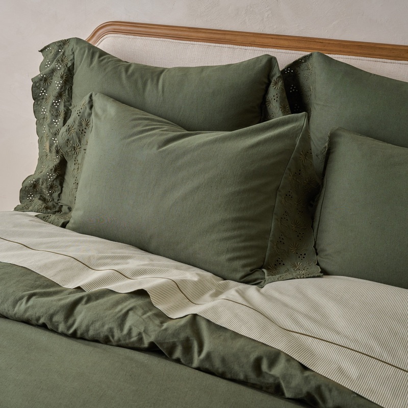 Olive Night Clara Eyelet Flange Quilt + Sham Set (Queen)