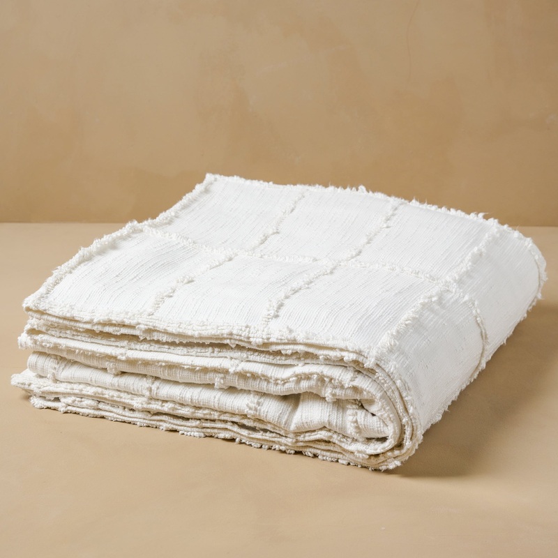 Optic White Textured Cotton Coverlet