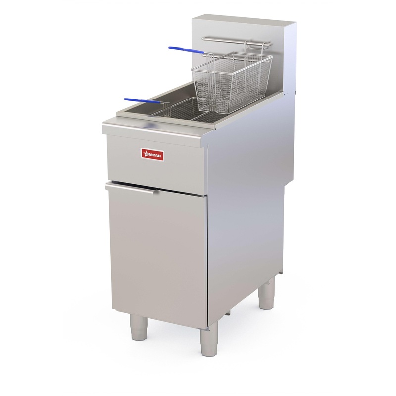 Omcan - 40 lbs Capacity Natural Gas Open Pot Floor Model Fryer - 48555