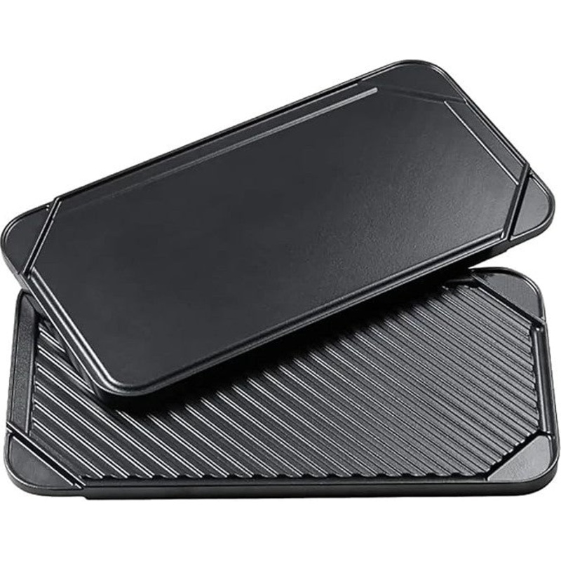 All American - 20.5" x 11.2" Cast Aluminum Black Double Burner Reversible Grill/Griddle - 3560A