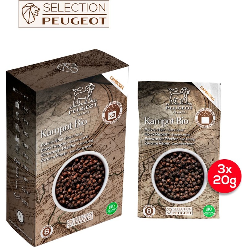 Peugeot - Kampot 3 x 20g Sachets of Cambodian Organic Black Pepper, Pack of 3 - 42455