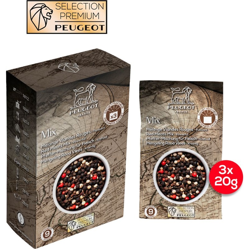 Peugeot - Spices 3 x 20g Sachets of a Pepper Blend for Red Meat - 42707