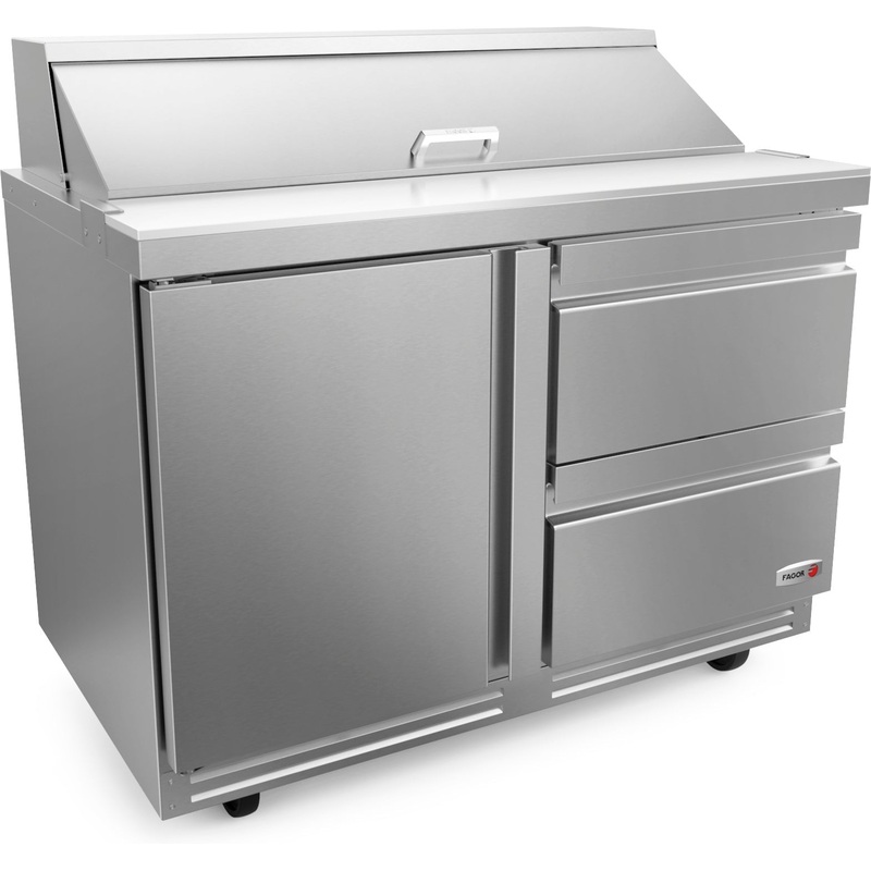 Fagor - FMT Series 115V, 48" Single Door Mega Top Refrigerated Salad/Sandwich Prep Table With Two Drawer - FMT-48-18-D2-N