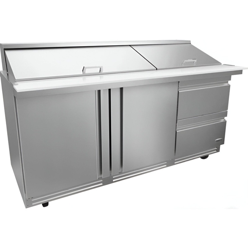 Fagor - FMT Series 115V, 72" Double Door Mega Top Refrigerated Salad/Sandwich Prep Table With Two Drawer - FMT-72-30-D2-N