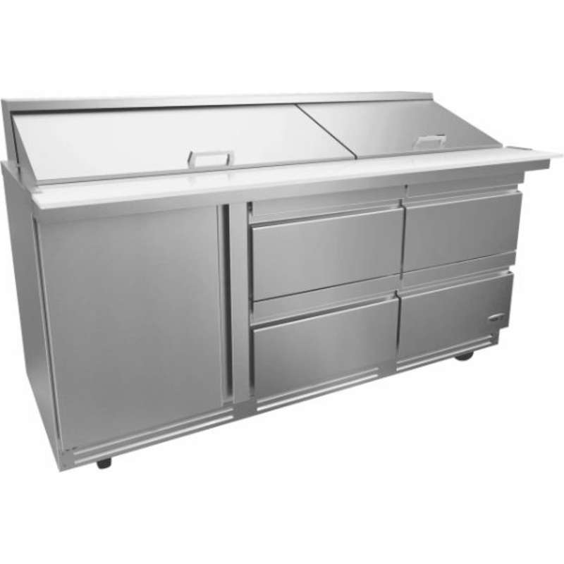 Fagor - FMT Series 115V, 72" Single Door Mega Top Refrigerated Salad/Sandwich Prep Table With Four Drawer - FMT-72-30-D4-N