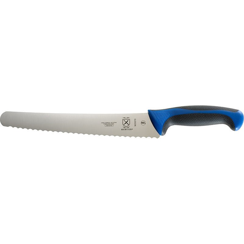 Mercer - 10" Japanese Steel Wavy Edge Wide Bread Knife with Blue Handle - M23210BL