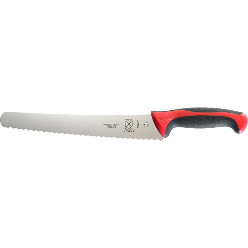 Mercer - 10" Japanese Steel Wavy Edge Wide Bread Knife with Red Handle - M23210RD