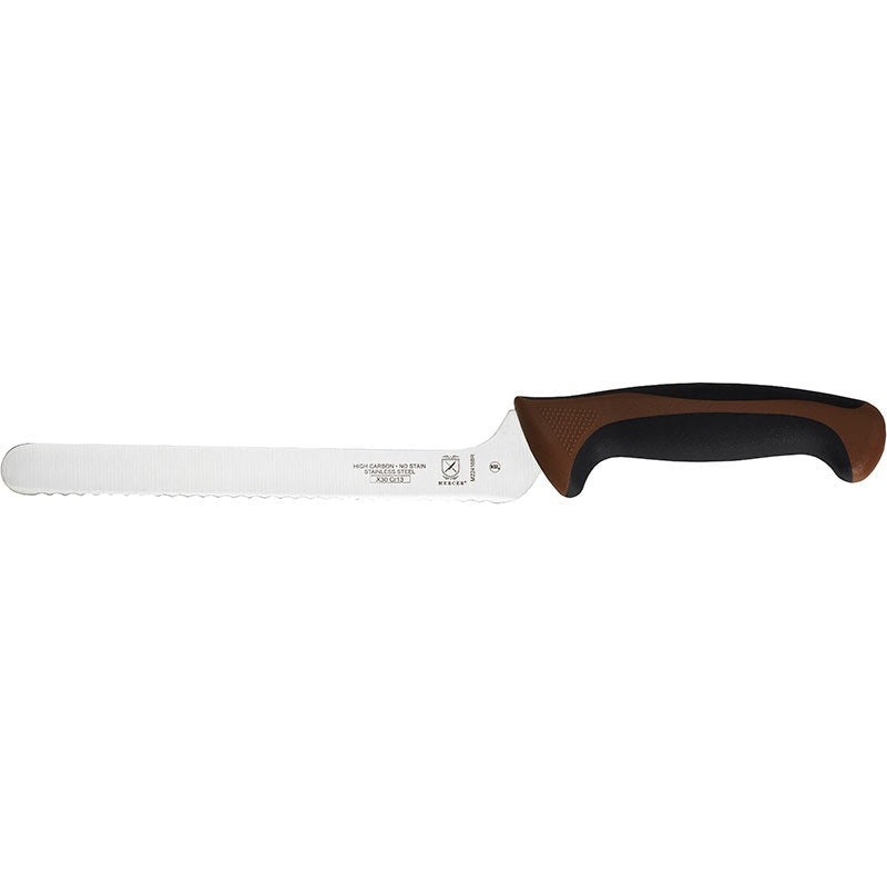 Mercer - Ultimate White 8" Japanese Steel Wavy Edge Offset Bread Knife with Brown Handle - M22418BR