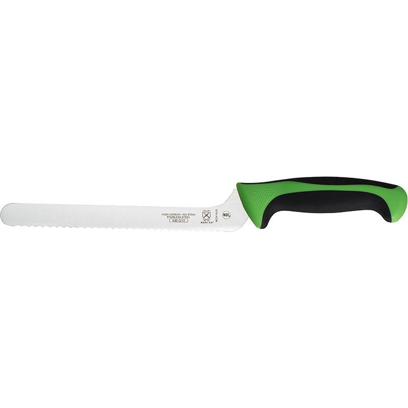 Mercer - Ultimate White 8" Japanese Steel Wavy Edge Offset Bread Knife with Green Handle - M22418GR