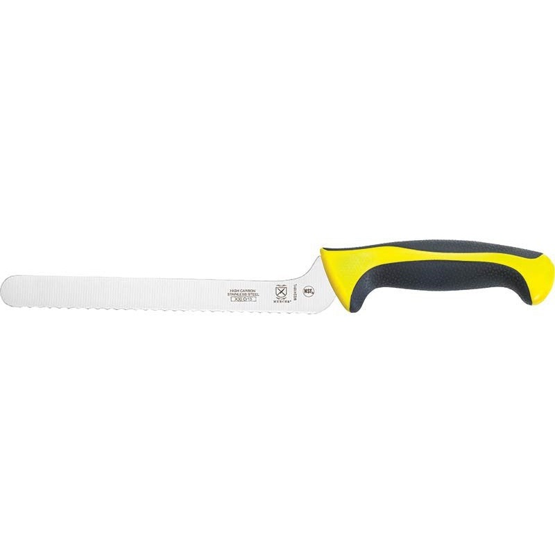 Mercer - Ultimate White 8" Japanese Steel Wavy Edge Offset Bread Knife with Yellow Handle - M22418YL