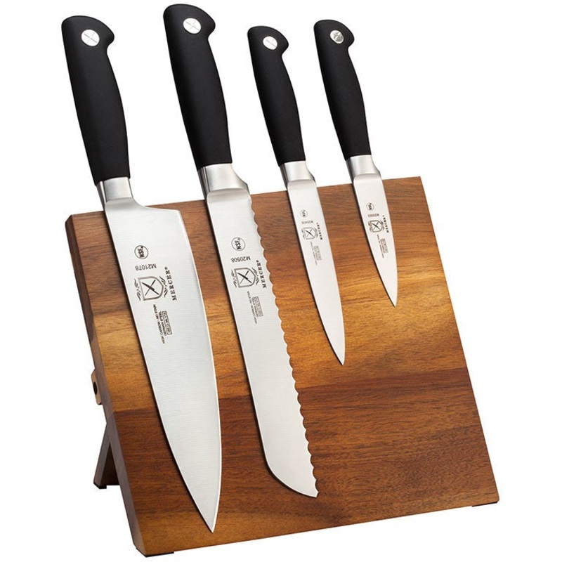 Mercer - 9.5" x 8.6" x 0.75" Acacia Magnetic Board with German Steel Knives, Pack Of 5 - M21960AC