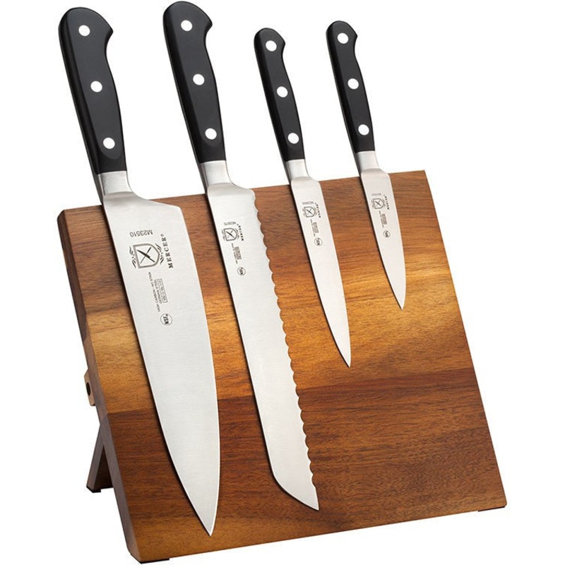 Mercer - 9.5" x 8.6" x 0.75" Acacia Magnetic Board with German Steel Knives, Pack Of 5 - M21970AC