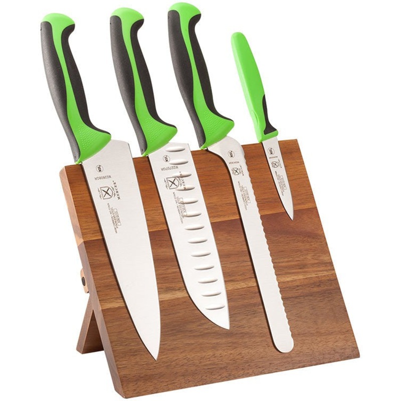 Mercer - 9.5" x 8.6" x 0.75" Acacia Magnetic Board with Japanese Steel Knives with Green Handle, Pack Of 5 - M21982GR