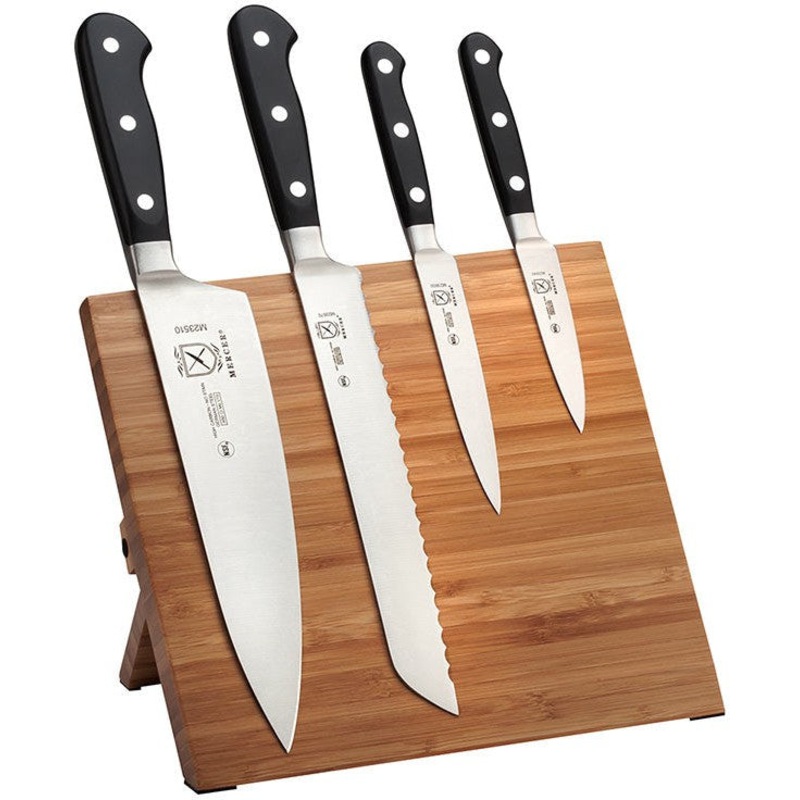 Mercer - 9.5" x 8.6" x 0.75" Bamboo Magnetic Board with German Steel Knives with Black Handle, Pack Of 5 - M21970BM