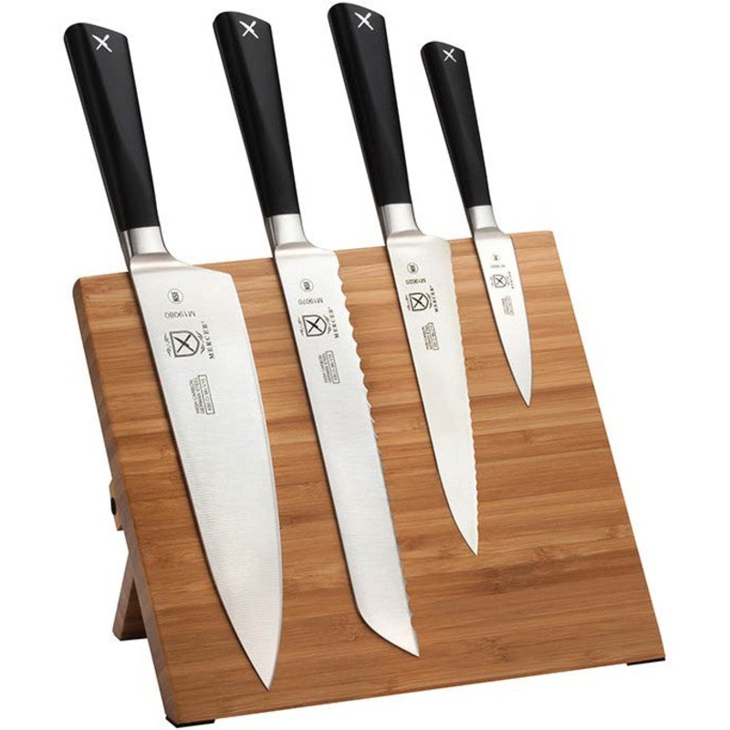 Mercer - 9.5" x 8.6" x 0.75" Bamboo Magnetic Board with German Steel Knives with Black Handle, Pack Of 5 - M21990BM