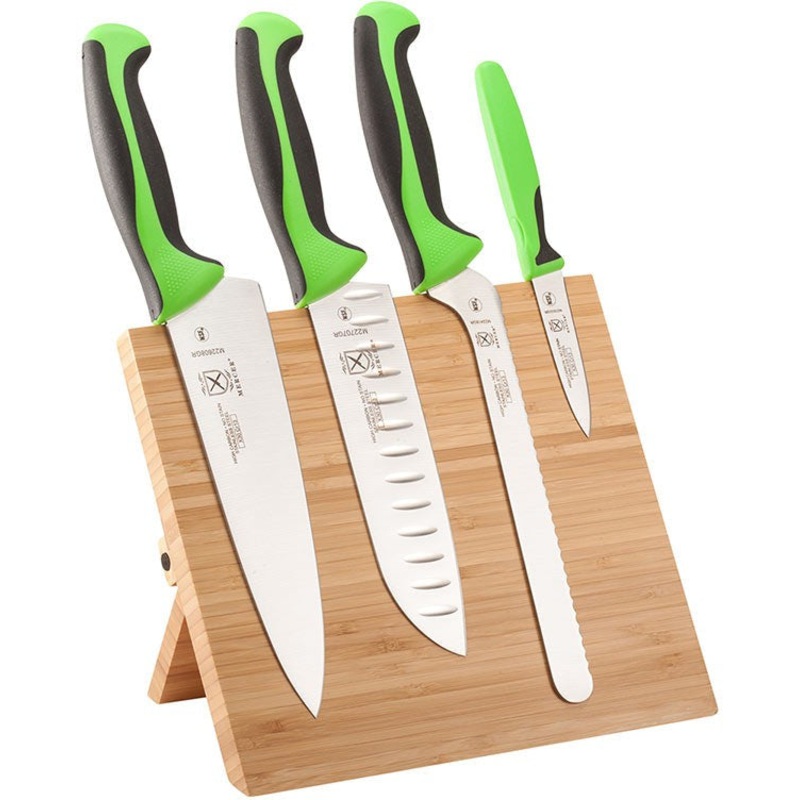 Mercer - 9.5" x 8.6" x 0.75" Bamboo Magnetic Board with German Steel Knives with Green Handle, Pack Of 5 - M21981GR