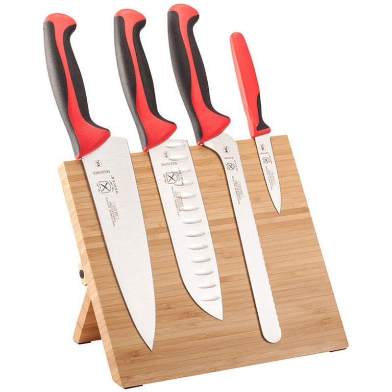 Mercer - 9.5" x 8.6" x 0.75" Bamboo Magnetic Board with German Steel Knives with Red Handle, Pack Of 5 - M21981RD