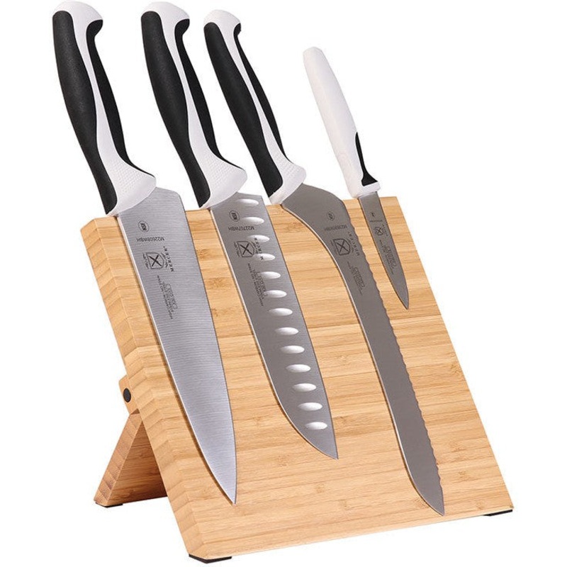Mercer - 9.5" x 8.6" x 0.75" Bamboo Magnetic Board with German Steel Knives with White Handle, Pack Of 5 - M21981WBH