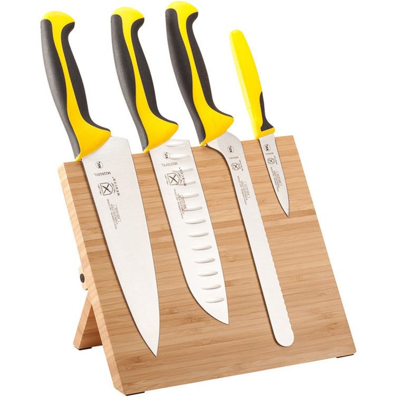 Mercer - 9.5" x 8.6" x 0.75" Bamboo Magnetic Board with German Steel Knives with Yellow Handle, Pack Of 5 - M21981YL