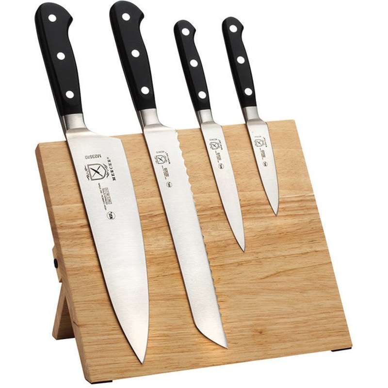 Mercer - 9.5" x 8.6" x 0.75" Rubberwood Magnetic Board with German Steel Knives with Black Handle, Pack Of 5 - M21970