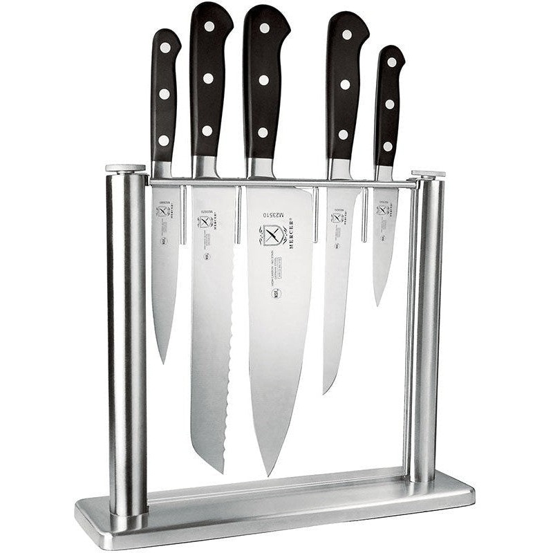 Mercer - 11.25" x 3.5" x 9.75" Renaissance Tempered Glass Knife Block and German Steel Knives, Pack Of 6 - M23500