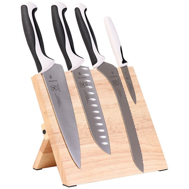 Mercer - 9.5" x 8.6" x 0.75" Rubberwood Magnetic Board with Japanese Steel Knives with White Handle, Pack Of 5 - M21980WBH