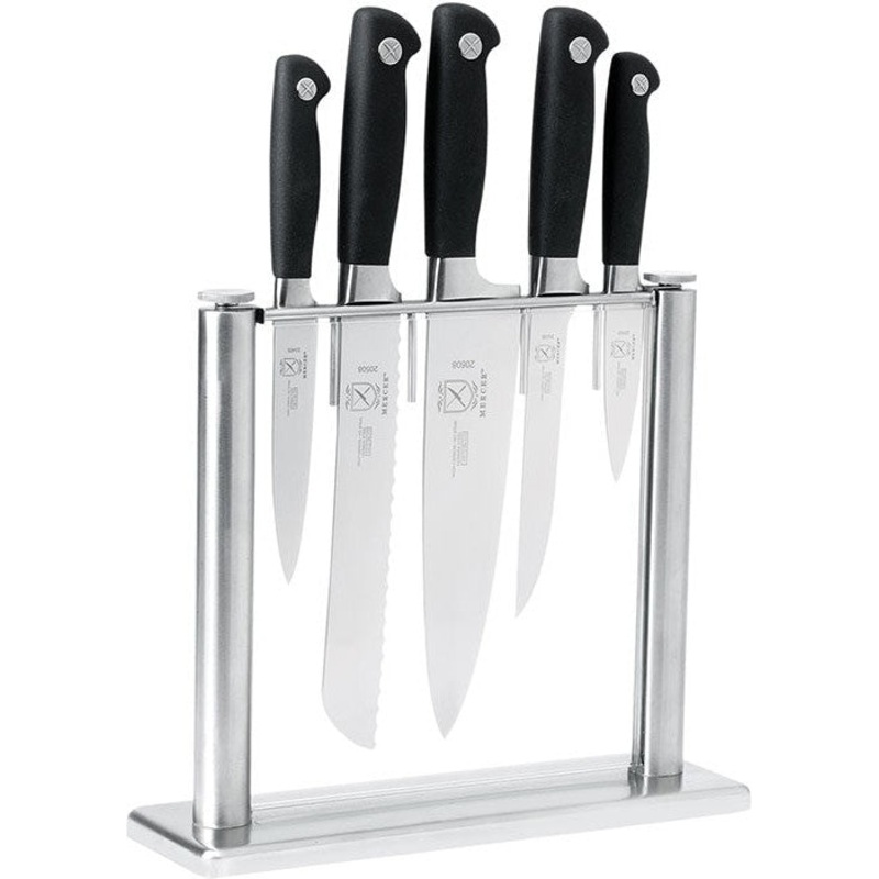 Mercer - Genesis 11.25" x 3.5" x 9.75" Tempered Glass Knife Block and German Steel Knives, Pack Of 6 - M20000