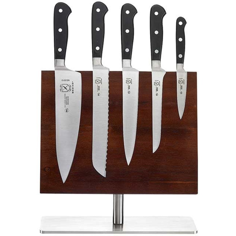 Mercer - Renaissance 11.3" x 9" Leaflet Acacia Magnetic Board and German Steel Knives, Pack Of 6 - M21940