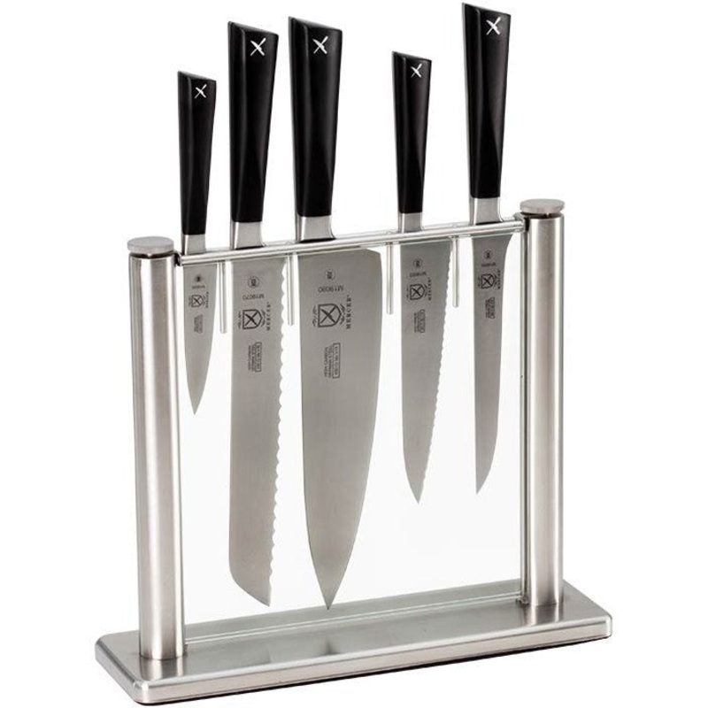 Mercer - Zum 11.25" x 3.5" x 9.75" Tempered Glass Knife Block and German Steel Knives, Pack Of 6 - M19100