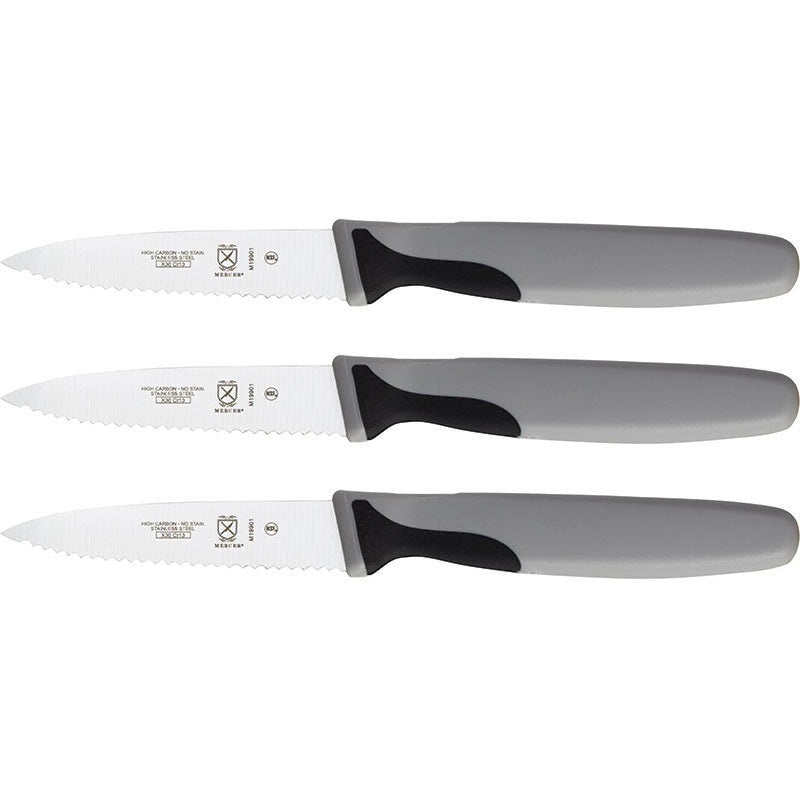 Mercer - 3" Japanese Steel Gray Slim Serrated Paring Knife, Pack Of 3 - M19903