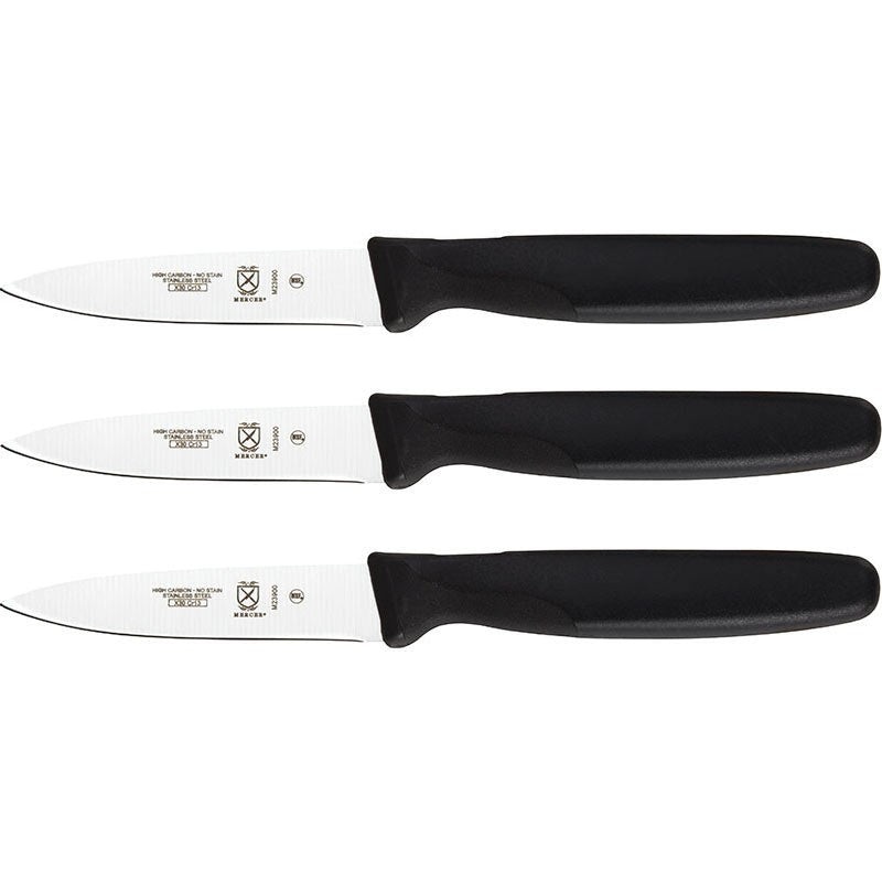 Mercer - 3" Japanese Steel Slim Paring Knife with Black Handle, Pack Of 3 - M23903