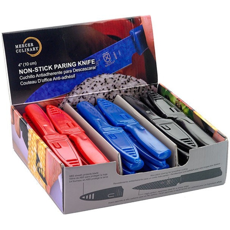 Mercer - 4" Japanese Steel Non-Stick Black Paring Knives, Pack Of 6 - M33910