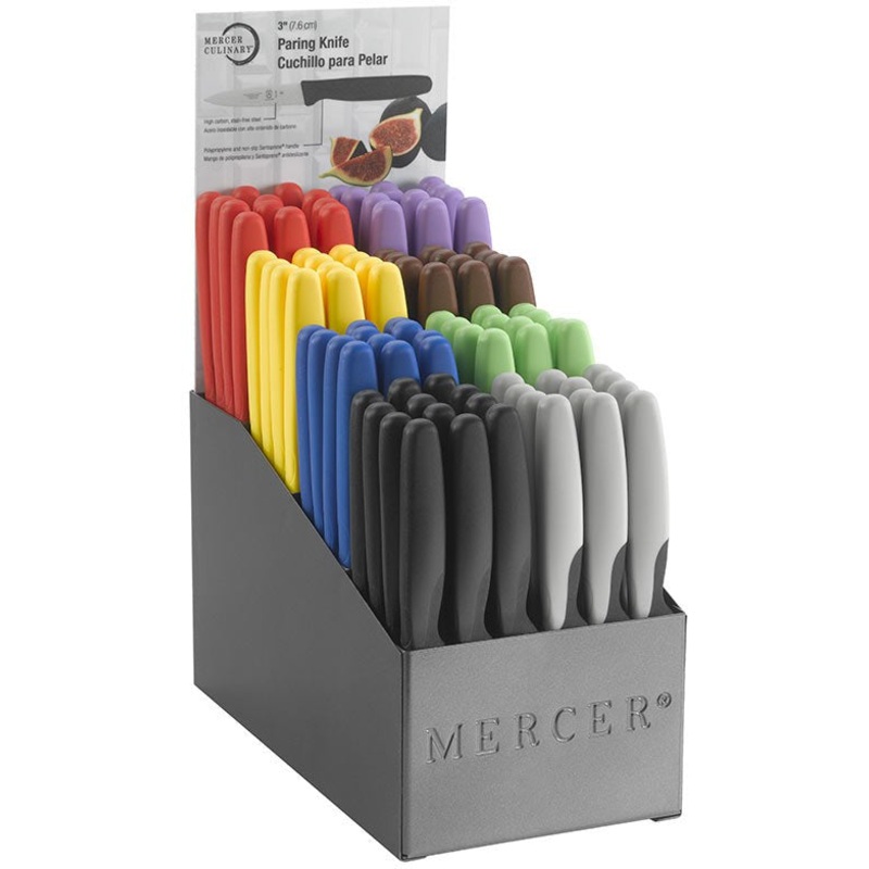Mercer - Millennia Colors 10" x 5.37" x 13" Polypropylene 8 Compartment Multicolor Paring Knife Display with Japanese Knife - M23940