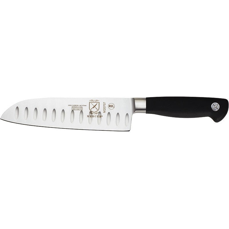 Mercer - Genesis 7" German Steel Granton Edge Santoku Knife with Black Handle  M20707