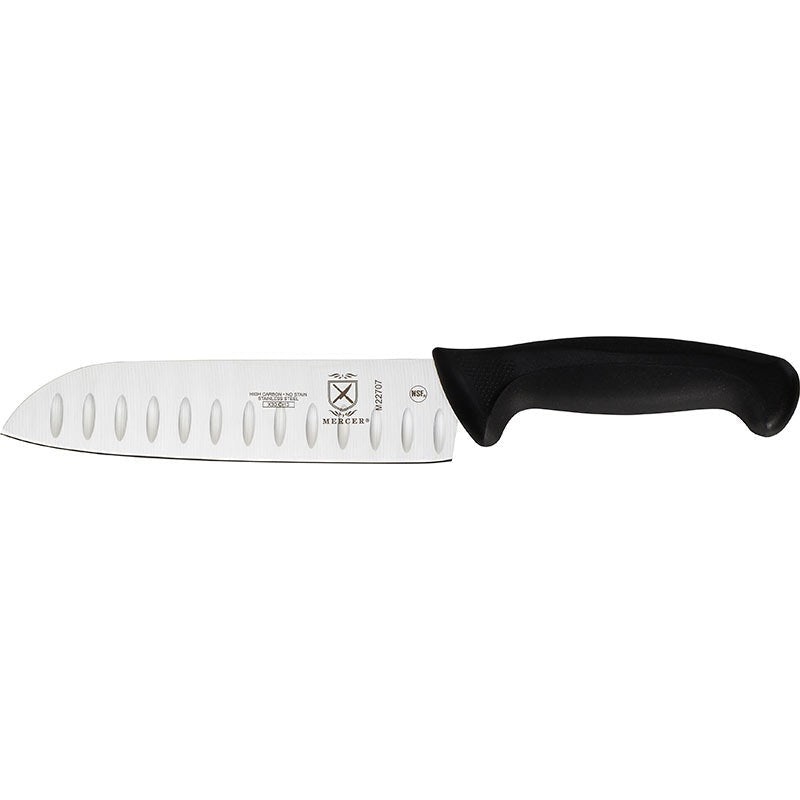 Mercer - Millennia 7" Japanese Steel Granton Edge Santoku Knife with Black Handle  M22707