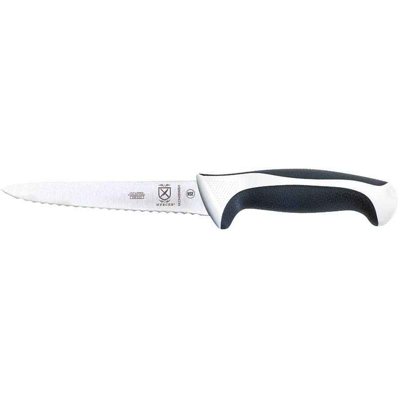 Mercer - Millennia Colors 6" Japanese Steel Utility Wavy Edge Knife with White Handle - M23406WBH