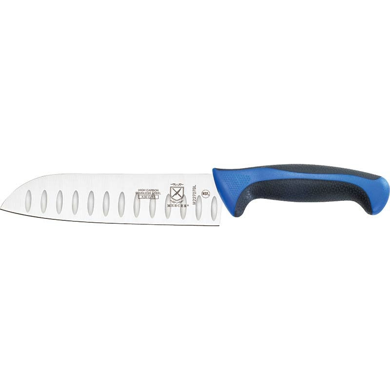 Mercer - Millennia Colors 7" Japanese Steel Granton Edge Santoku Knife with Blue Handle - M22707BL