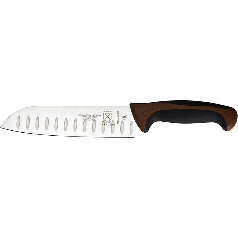 Mercer - Millennia Colors 7" Japanese Steel Granton Edge Santoku Knife with Brown Handle - M22707BR