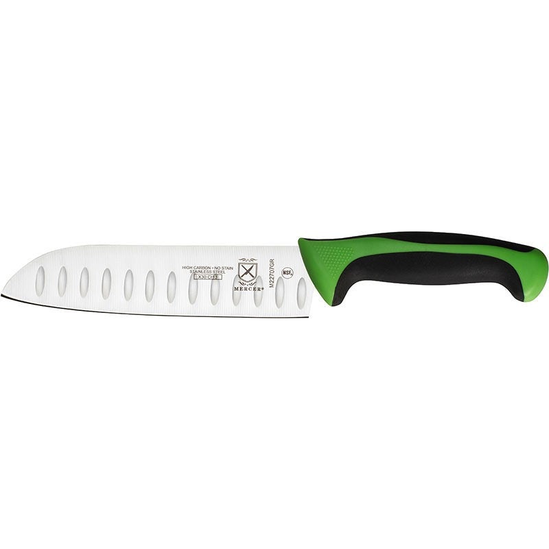 Mercer - Millennia Colors 7" Japanese Steel Granton Edge Santoku Knife with Green Handle - M22707GR