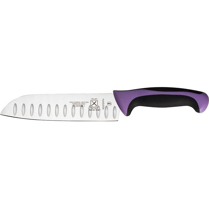 Mercer - Millennia Colors 7" Japanese Steel Granton Edge Santoku Knife with Purple Handle