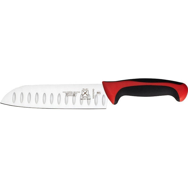 Mercer - Millennia Colors 7" Japanese Steel Granton Edge Santoku Knife with Red Handle - M22707RD