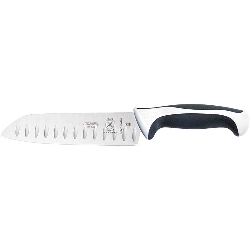 Mercer - Millennia Colors 7" Japanese Steel Granton Edge Santoku Knife with White Handle - M22707WBH