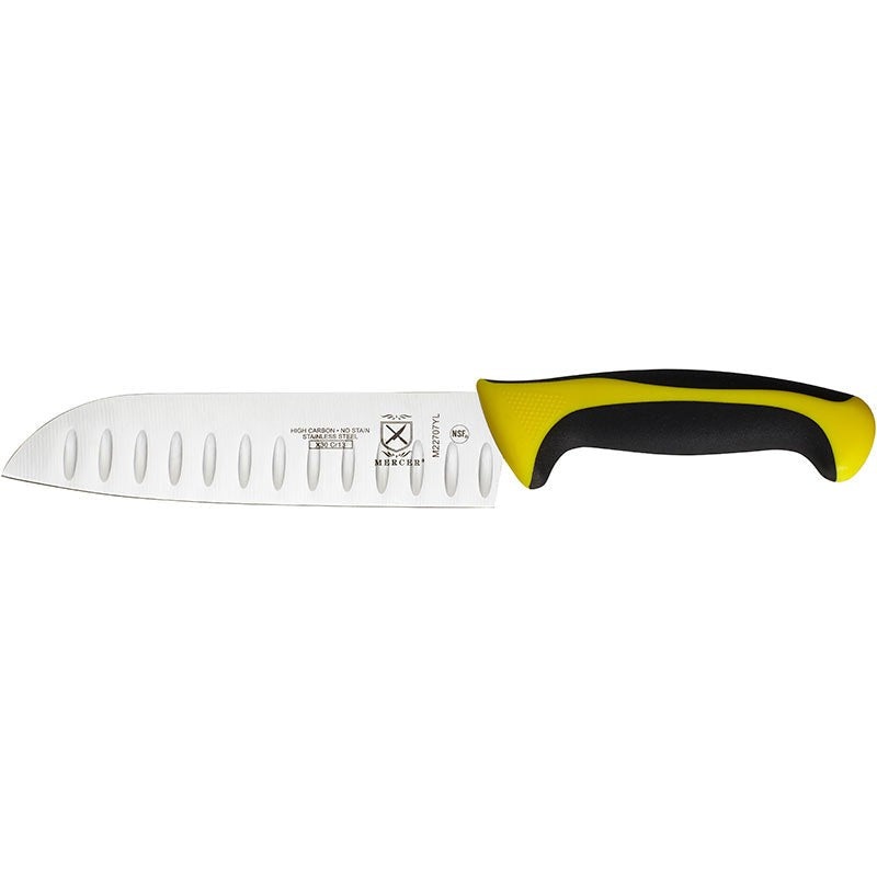Mercer - Millennia Colors 7" Japanese Steel Granton Edge Santoku Knife with Yellow Handle - M22707YL
