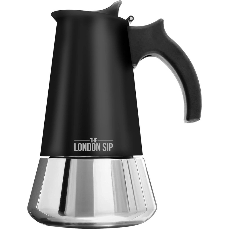 The London Sip - 3 Cup Black Stainless Steel Stovetop Espresso Coffee Maker  - EM3B