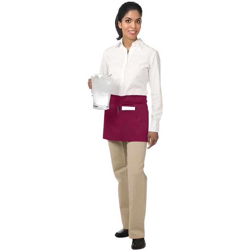Chef Revival - 24" x 12" Poly-Cotton Burgundy Waist Apron With 3 Pocket - 605WAFH