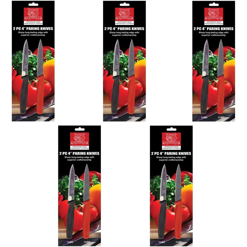 Omcan - Retail-Ready 4" Straight Paring Knife and 4" Wave Paring Knife, Pack of 5 - 21874
