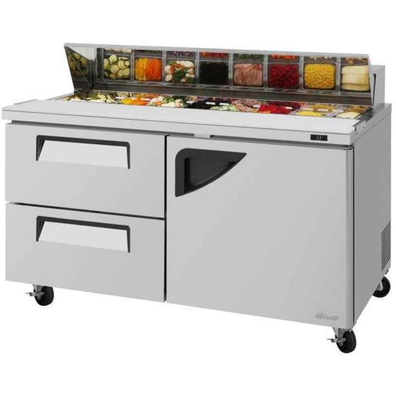 Turbo Air - Super Deluxe 60.25" 1 Right Hinged Door Refrigerated Sandwich Prep Table and 2 Drawers on Left - TST-60SD-D2R-N