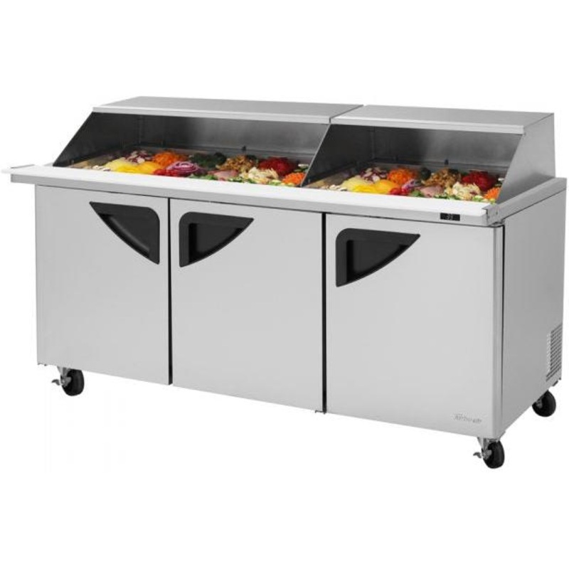 Turbo Air - Super Deluxe 72.4" 3 Doors Refrigerated Sandwich Prep Table with Slide-Back Lid - TST-72SD-30-N-SL