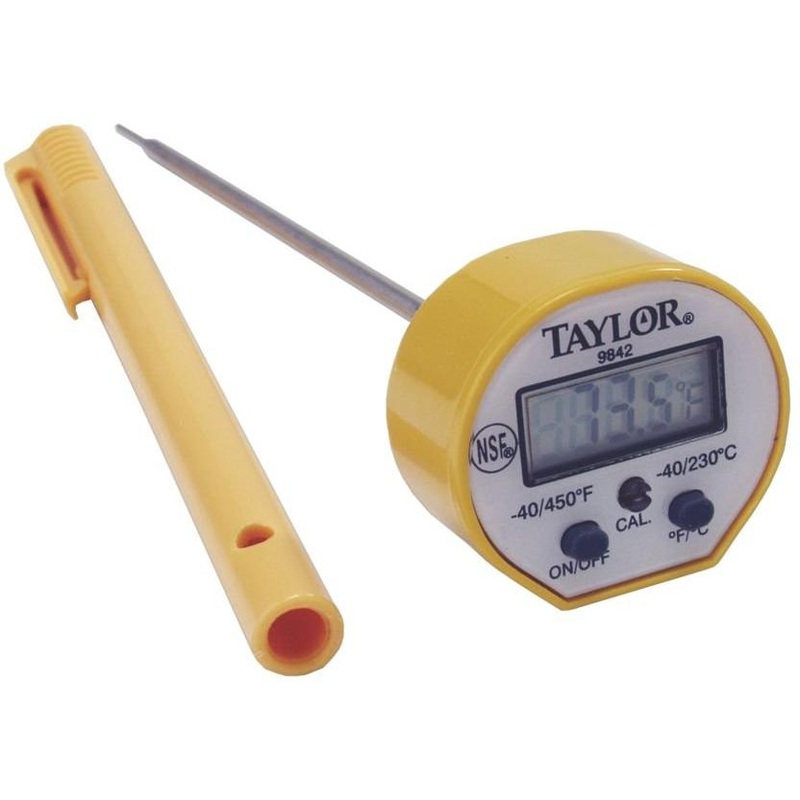 Taylor - 5" Yellow Waterproof Digital Pocket Probe Thermometer with 1.5mm Diameter Probe - 9842FDA
