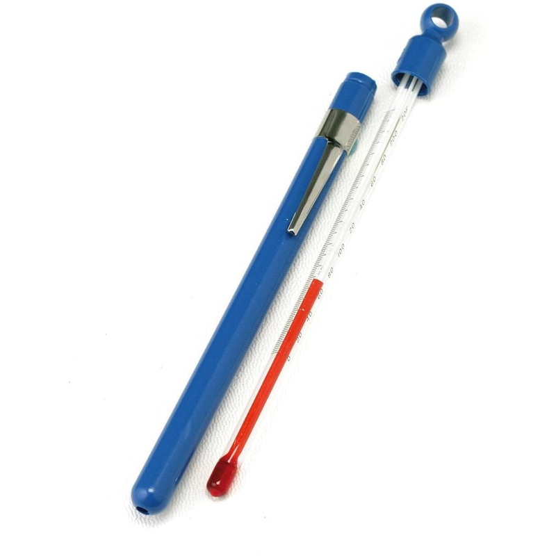 Taylor - 6.3" Blue Delrin Plastic Non-Refillable Thermometer with Pocket Case and Permacolor Filled - 214201J
